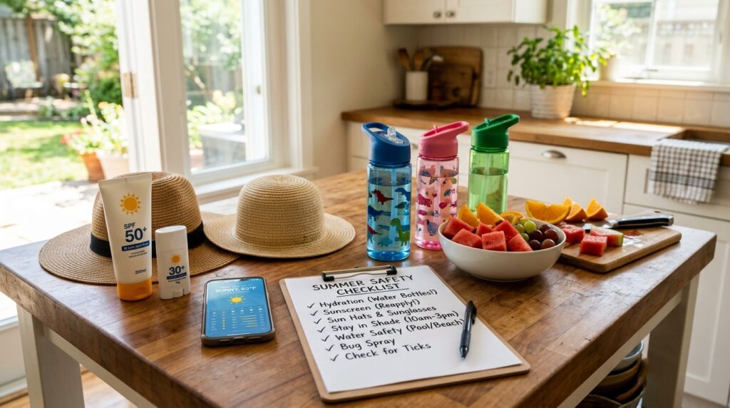 summer heat safety checklist for kids and moms